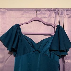 Turquoise Satin Long Dress